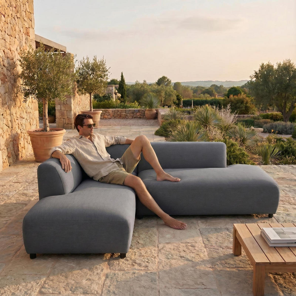 GARTENSOFA CALABRIA dunkelgrau - Dunkelgrau, Kunststoff (251/74/193cm) - IDIMEX