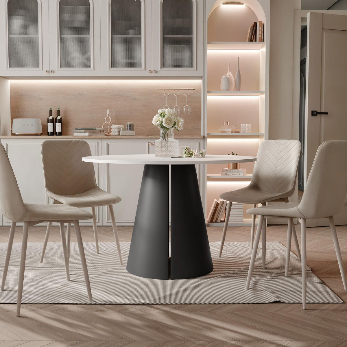 AUSZIEHTISCH BASE 120-196/76 cm, Schwarz / Arktisweiß - Schwarz/Weiß, Holzwerkstoff/Metall (120/120/76cm) - Idohome