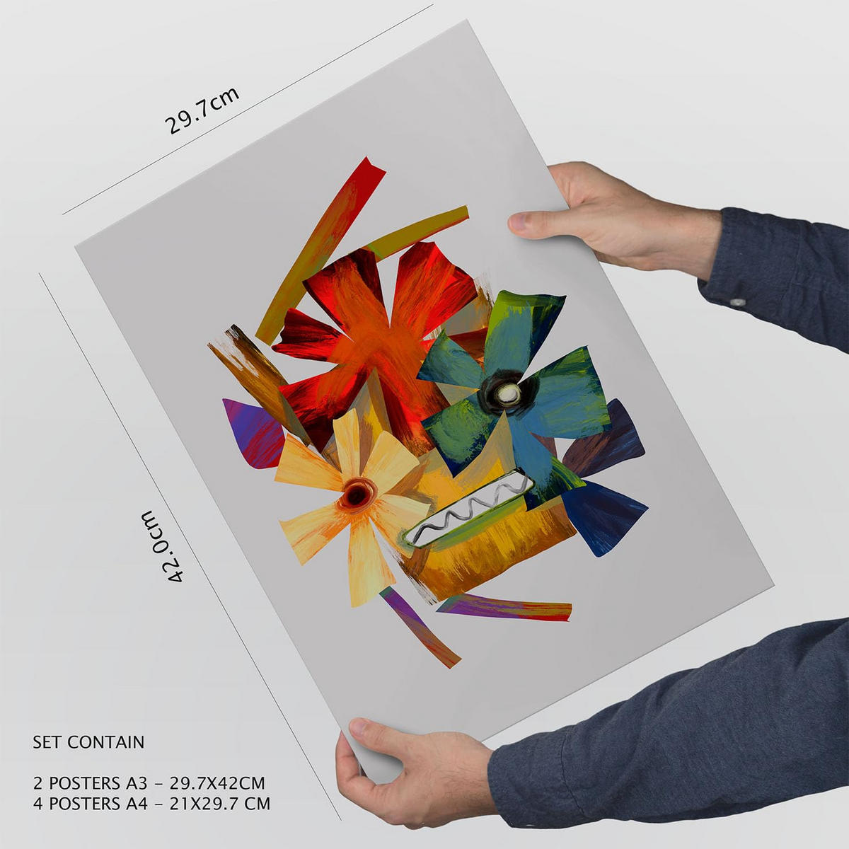 POSTER Set Mit 6 Handte Kunst In Blume Zusammenfassung Ästhetische Dekorative Gemälde Für Ihr Wohnzimmer, Schlafzimmer, Zuhause A3 & A4 Rahmenlos - Klar, Papier (29/3cm) - Nacnic