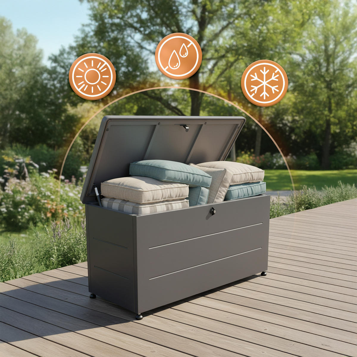 GARTENBOX - Schwarz, Kunststoff/Metall (115/59/50cm) - Relaxdays