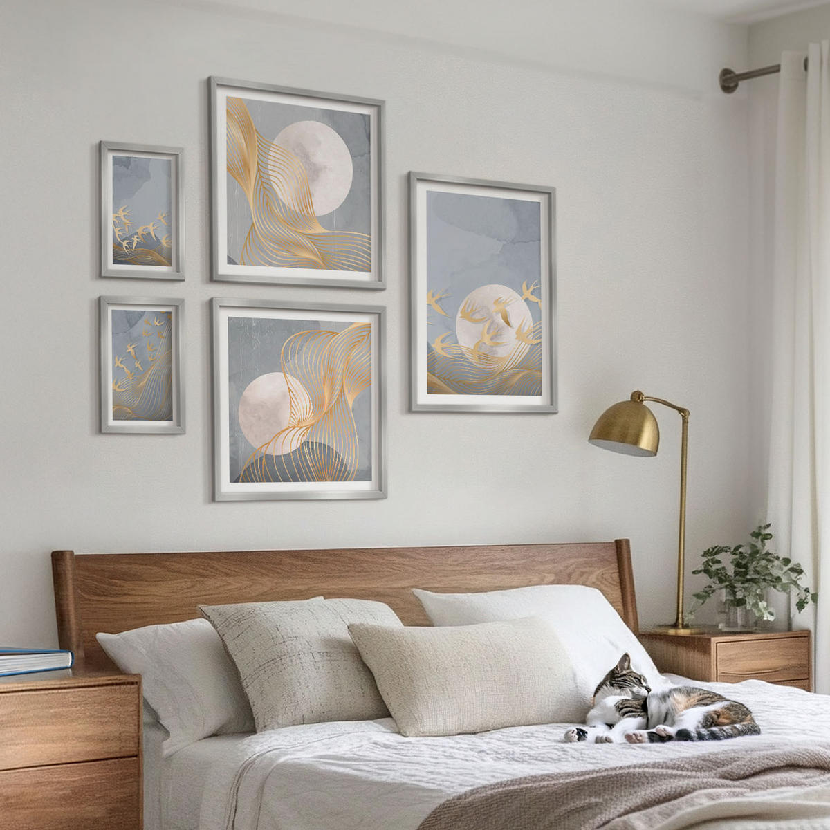 BILDER SET 5er Set - 50x50 cm & 20x30 cm & 40x60 cm Silberner Rahmen - Weiße Pferde - Silberfarben, Kunststoff (40/60cm) - TULUP