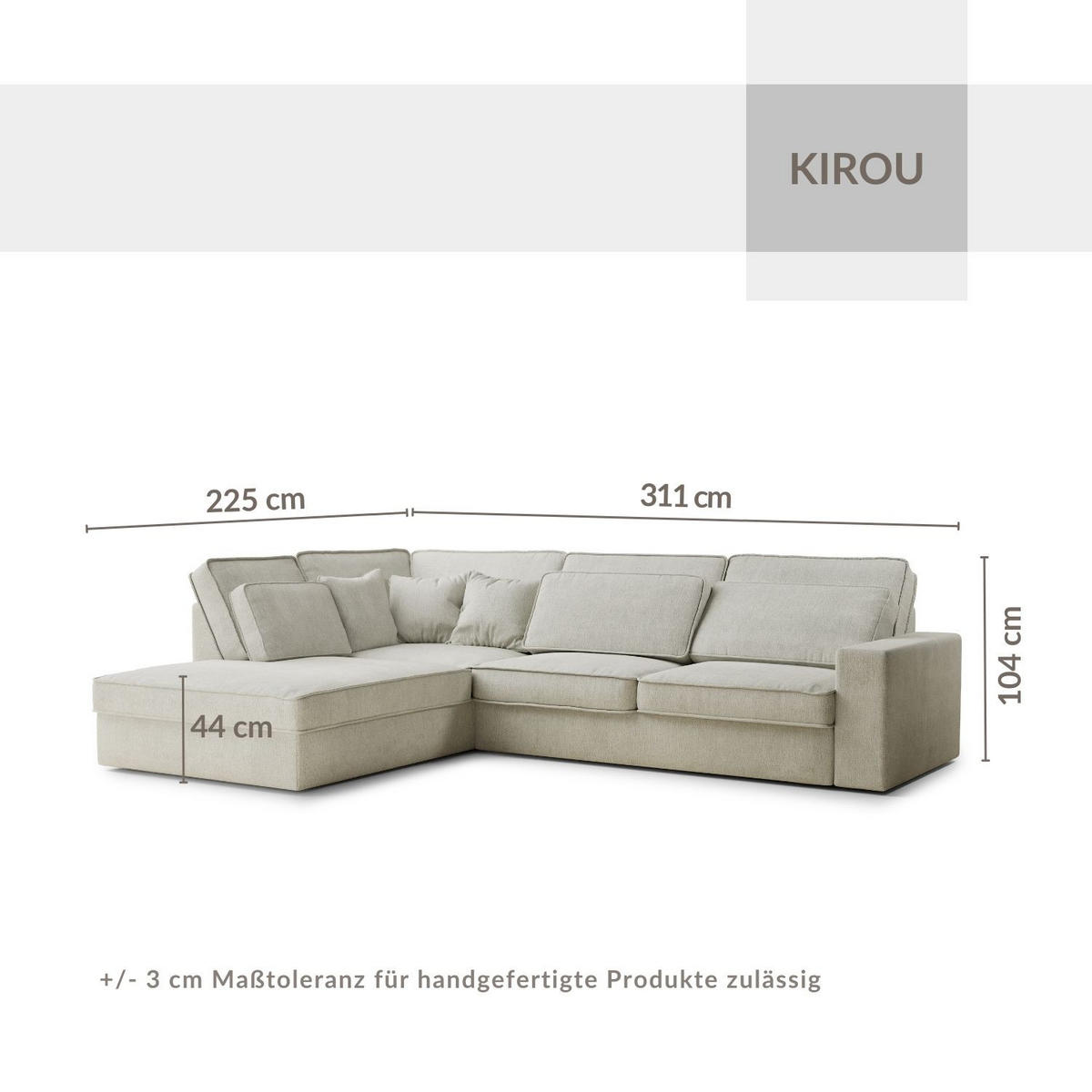 ECKSOFA Kirou Beige Chenille-Stoff - Links Seite - Beige/Schwarz, Holz/Holzwerkstoff (225/311cm) - Maison de Reve