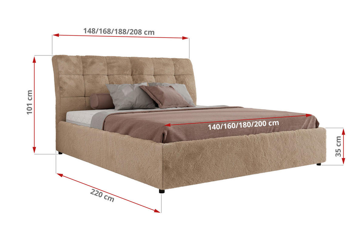 POLSTERBETT GALA CLASSIC 200/200 - Beige Plüsch - Schaum-Matratze - Beige, Textil (200/200cm) - MKS