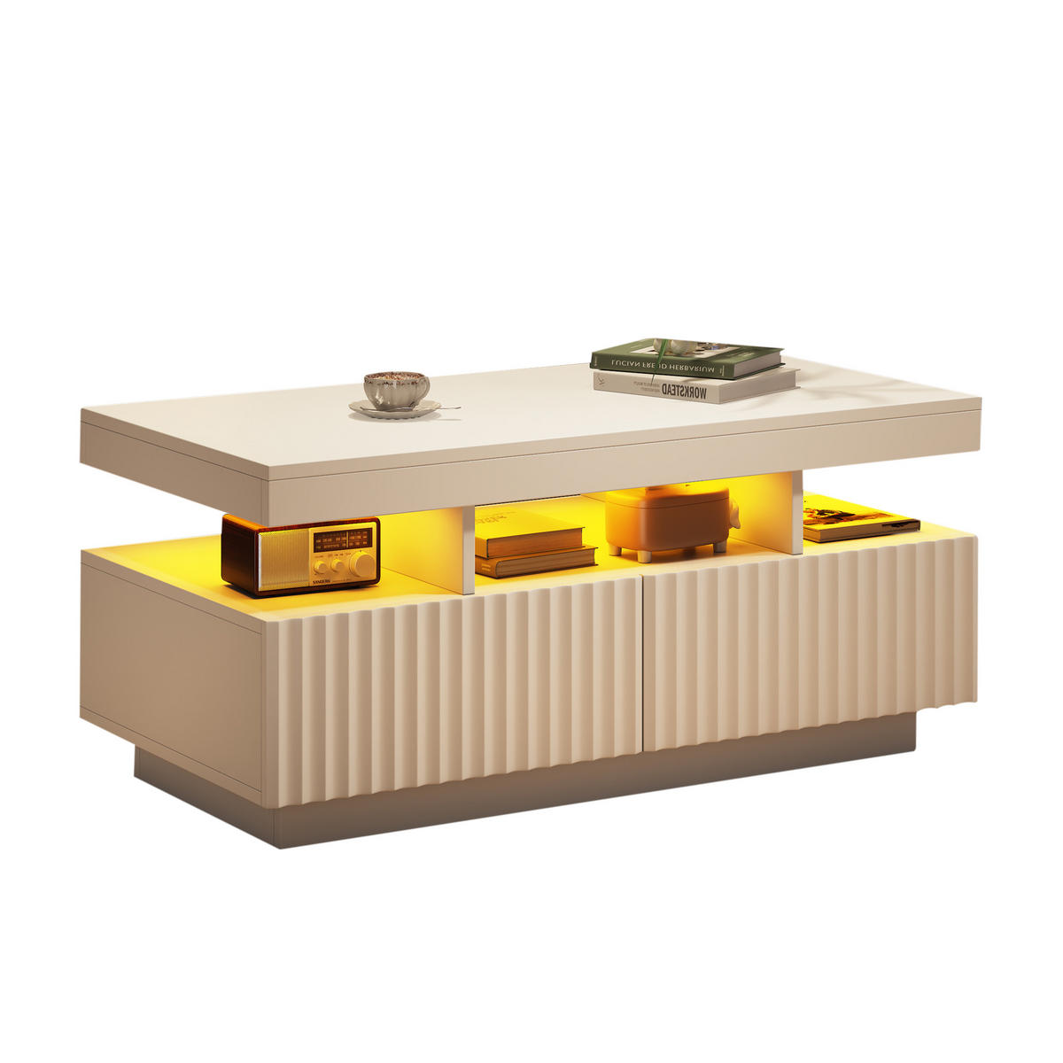COUCHTISCH LED Weiß 100/50/45 cm - Weiß, Holzwerkstoff (100/50/45cm)