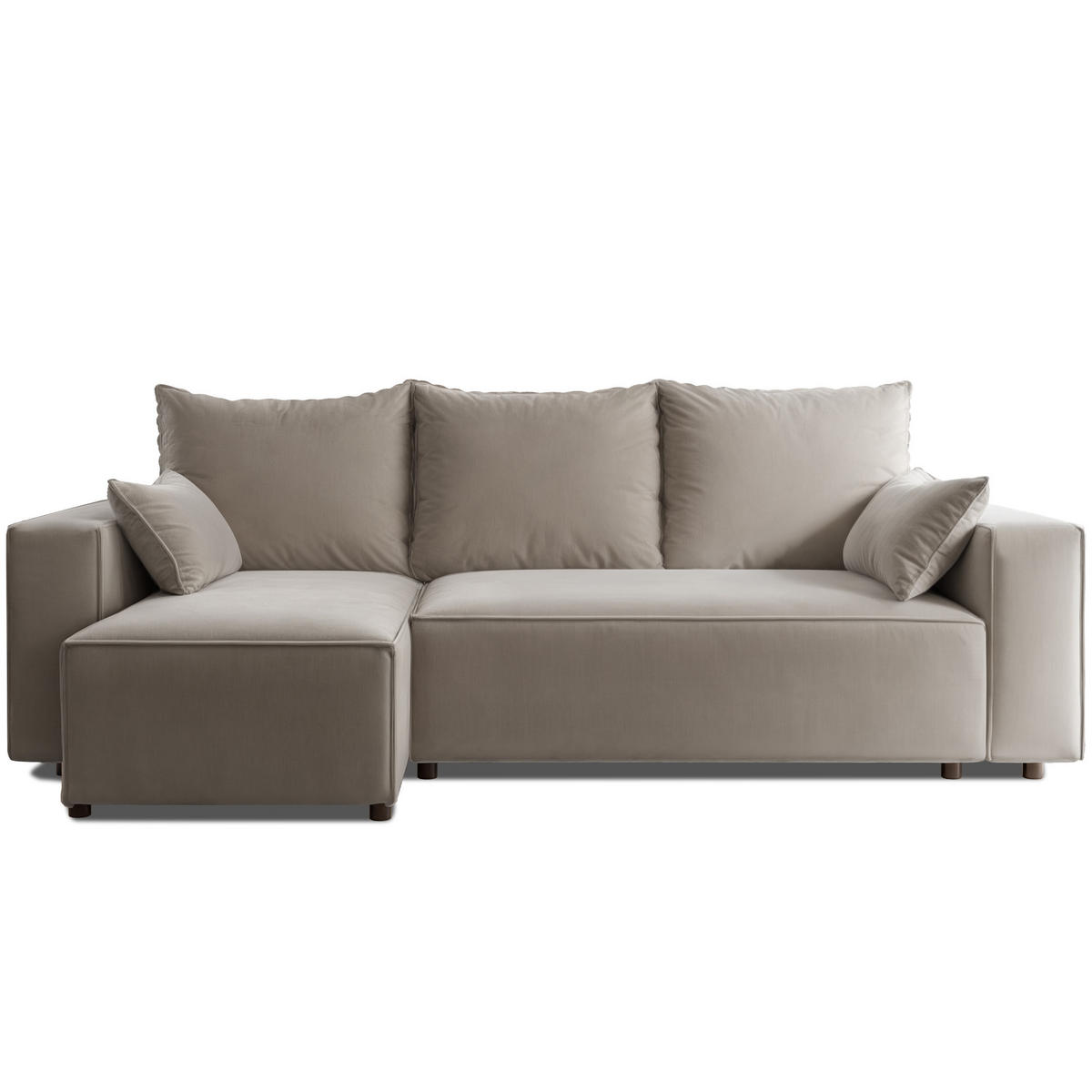 ECKSOFA Tobi mit Bettkasten und Schlaffunktion, L-Form, Velourstoff, Universal - Cappuccino, Holzwerkstoff (246/145cm) - 4ALL HOME