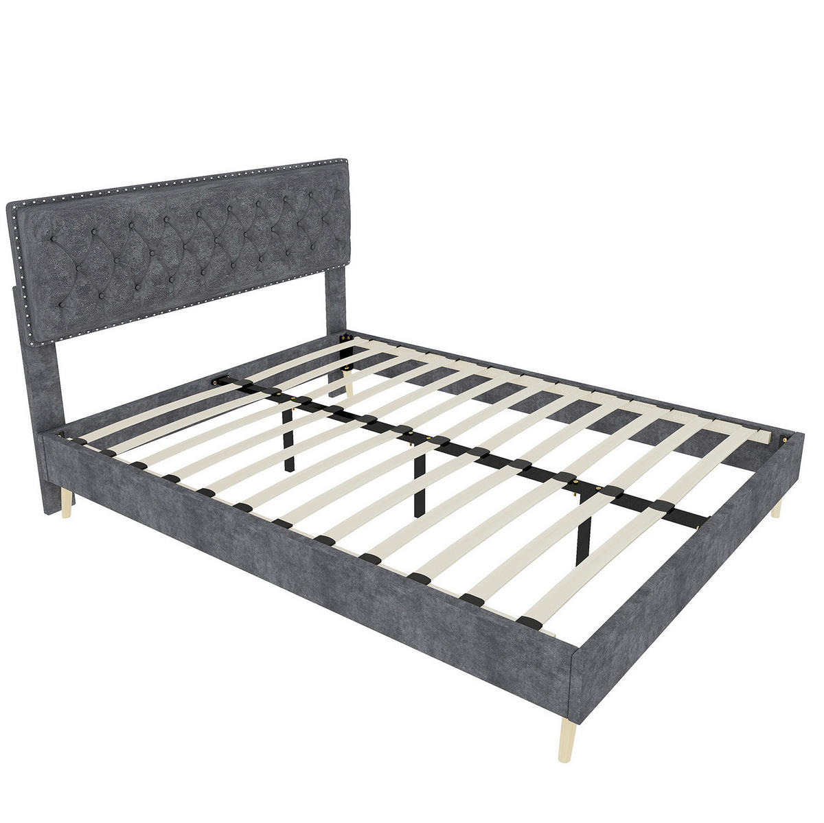 POLSTERBETT 160/200 cm mit Matratze, hohem Kopfteil und Stauraum unter dem Bett, Grau - Grau, Textil (160/200cm) - Redom