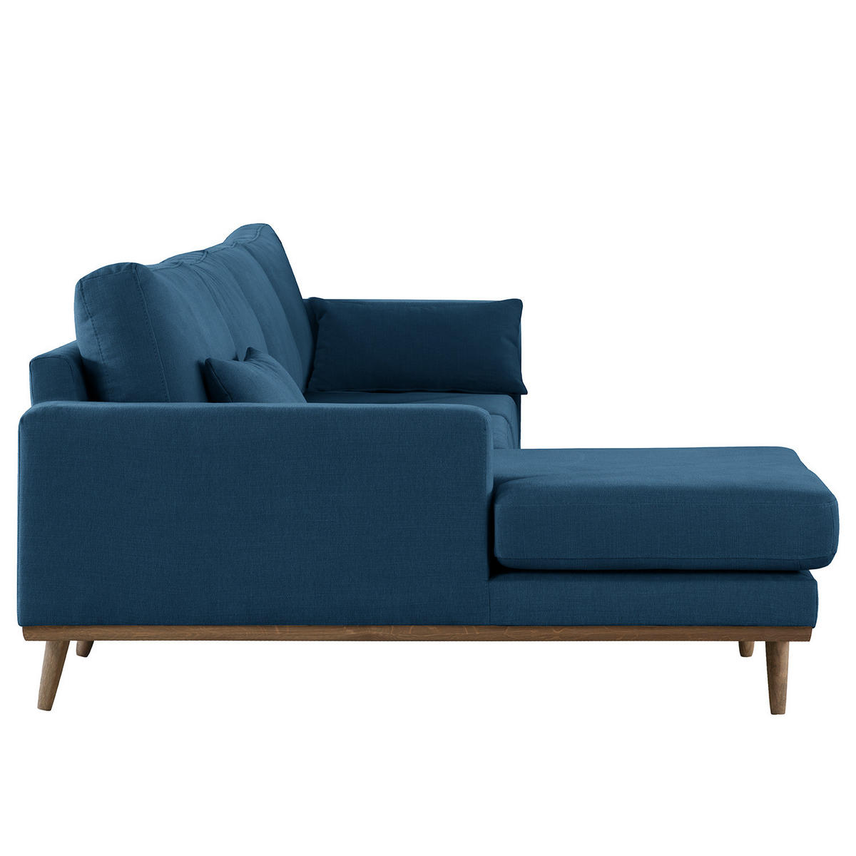 ECKSOFA mit Longchair - Blau/Eichefarben, Naturmaterialien/Eichenholz (281/153cm) - home24