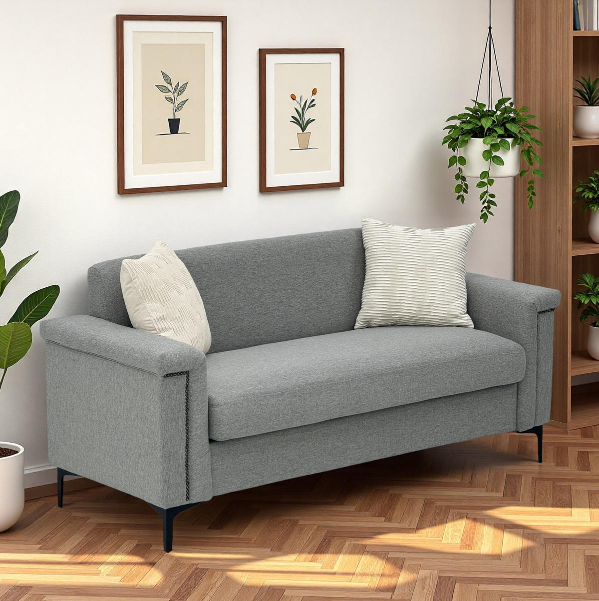 2-SITZER Sofa Feinleinen Polyester mit Taschenfederkern und Metallfüßen 172/73.5/81.5 cm Hellgrau - Hellgrau, Textil (73.5/81.5/172cm) - Redom
