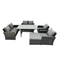 GARTENMÖBELSET mit 2 Sesseln,2 Zweisitzer,Esstisch,Hocker Polyrattan Dunkelgrau 7-Sitzer - Dunkelgrau/Grau, Glas/Kunststoff - Fimous