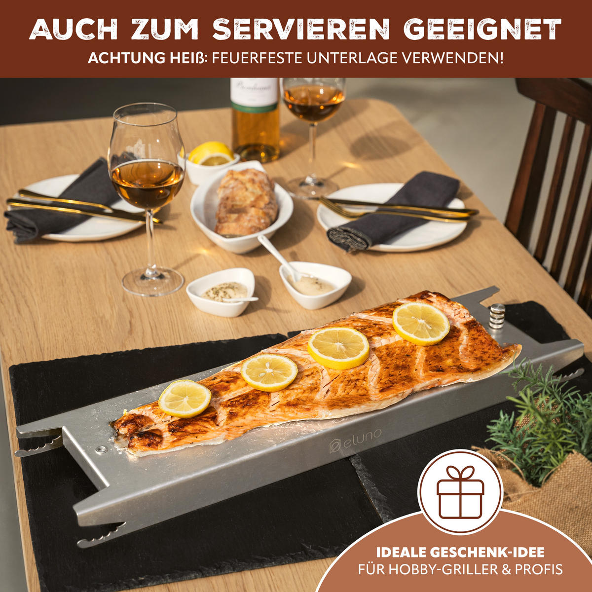 FLAMMLACHSBRETT aus Edelstahl - Edelstahlfarben, Metall (16/60/4cm) - eluno