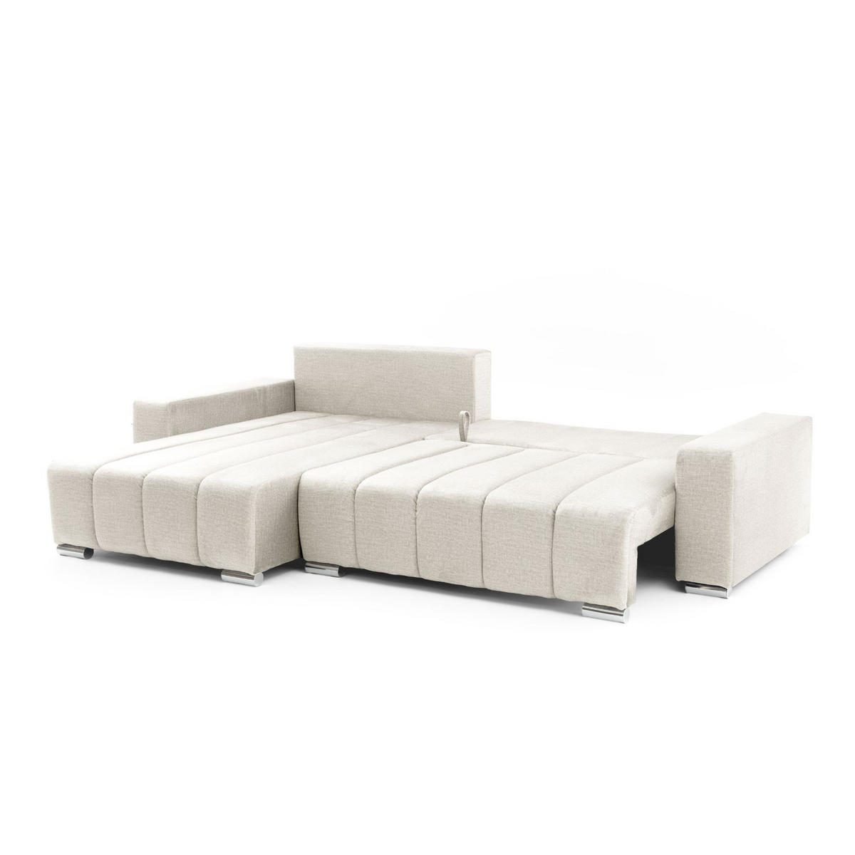 ECKSOFA Piano L Links mit Schlaffunktion 137x234 Velours Creme - Silberfarben/Creme, Holz/Textil (278/178cm) - Muffo