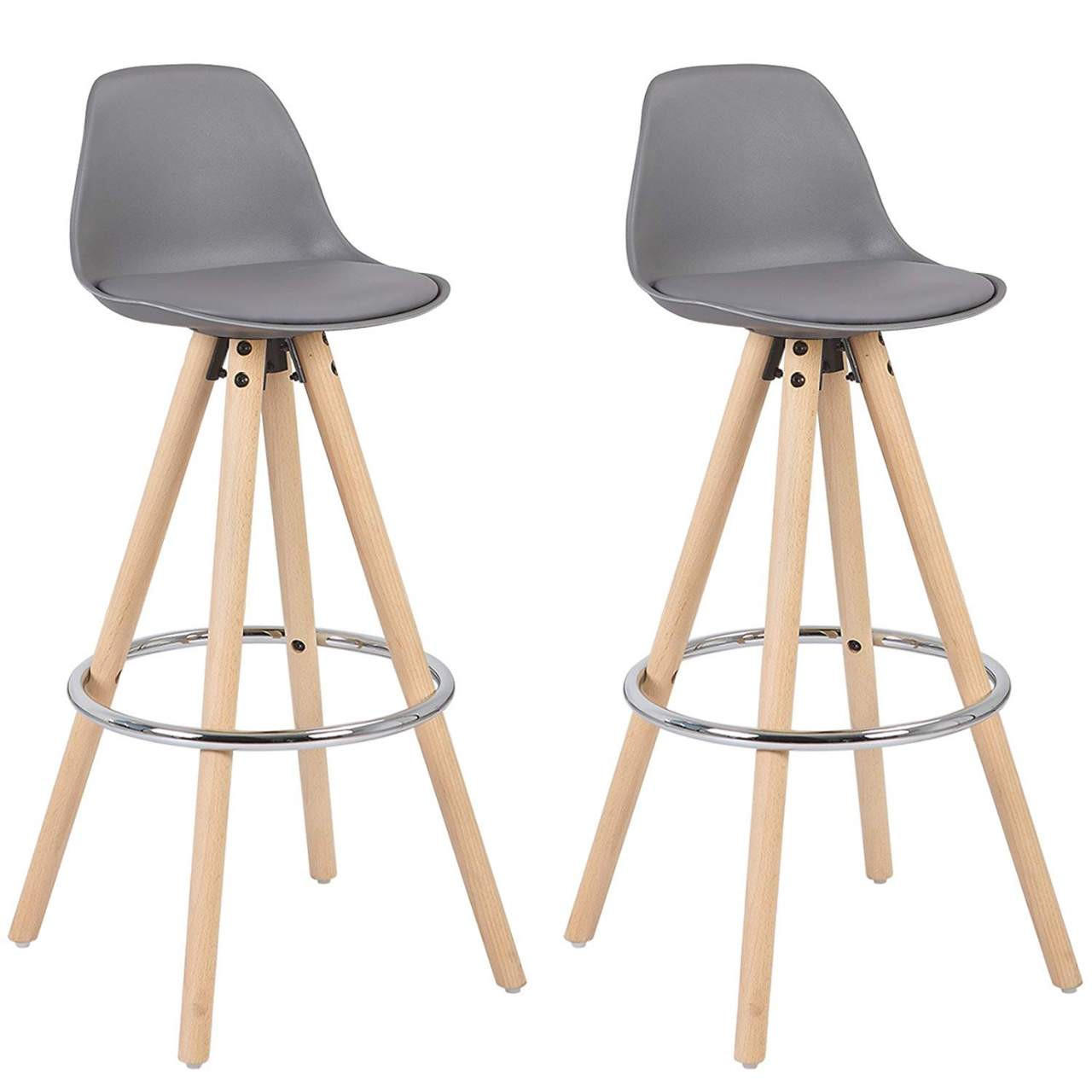 BARHOCKER 2er Set Kunstleder, Holzgestell, Grau - Eichefarben/Grau, Holz/Kunststoff (38.5/96.5/38.5cm) - Woltu