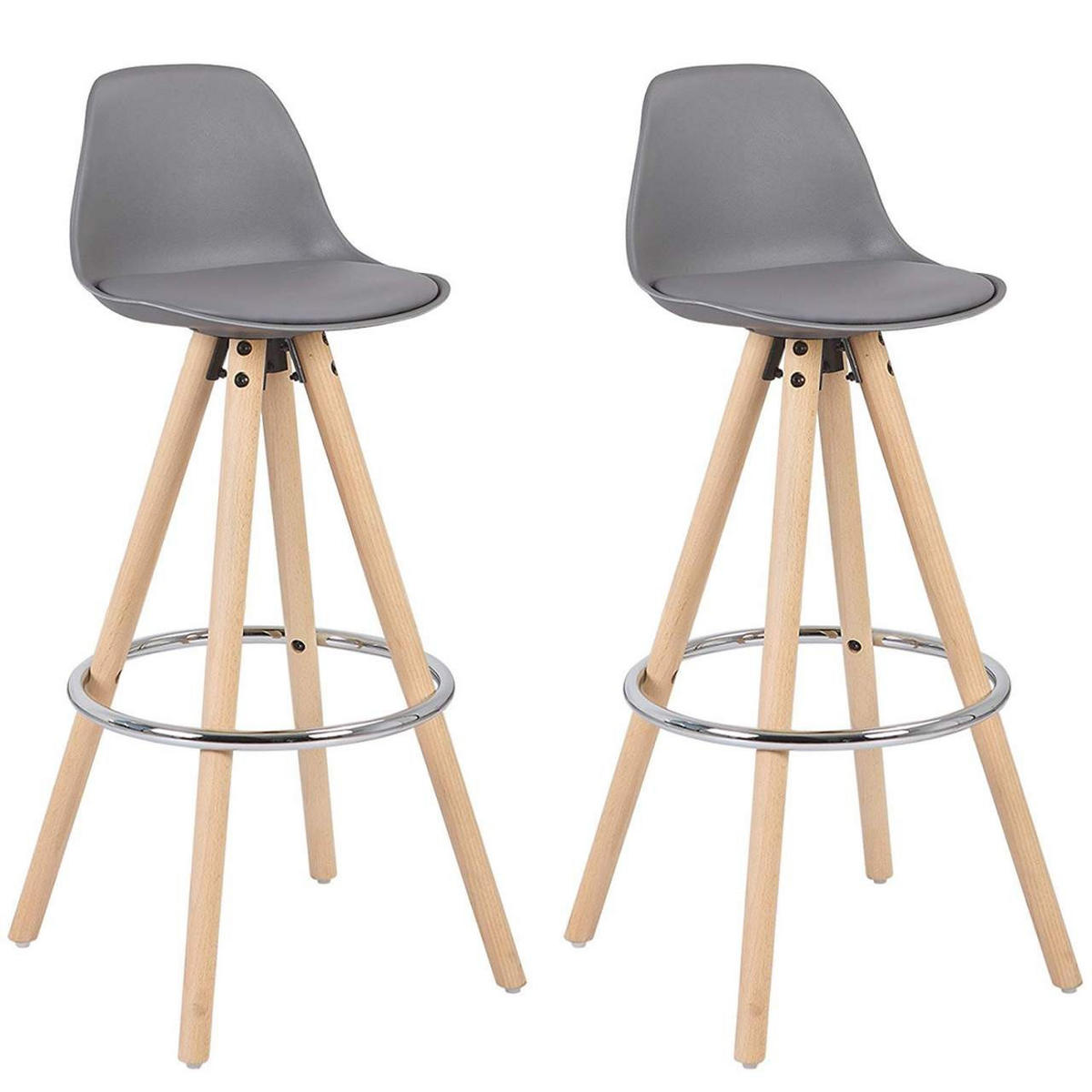 BARHOCKER 2er Set Kunstleder, Holzgestell, Grau - Eichefarben/Grau, Holz/Kunststoff (38.5/96.5/38.5cm) - Woltu