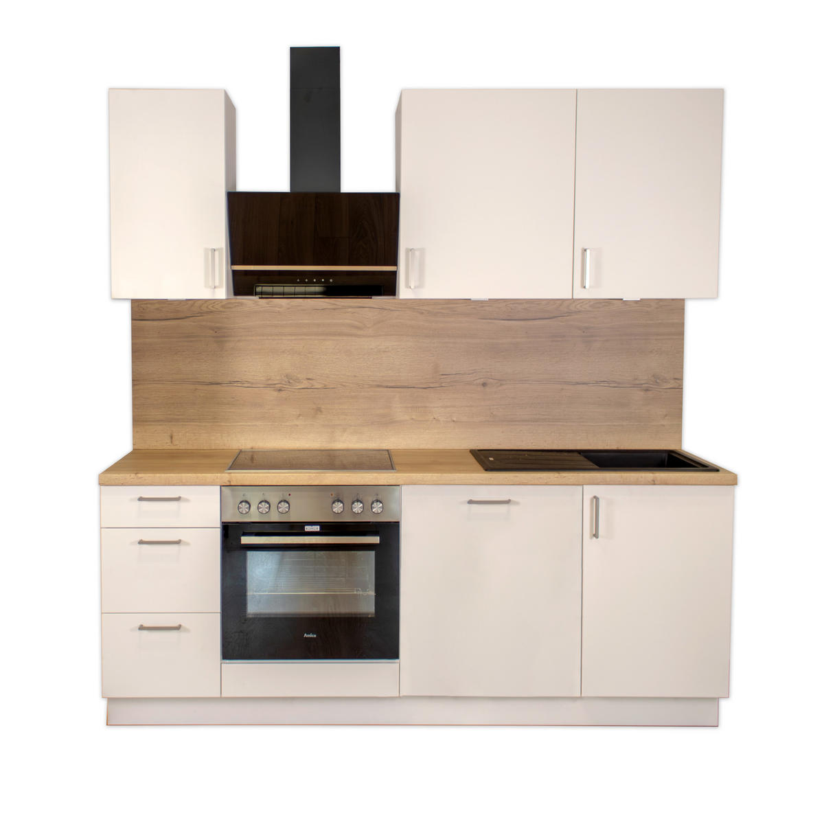 KÜCHENLEERZEILE „Freiburg“ 210 cm – ohne E-Geräte – Premiumweiß – mit Zubehör - Edelstahlfarben/Weiß, Holzwerkstoff/Metall (210/210/60cm) - GEBA