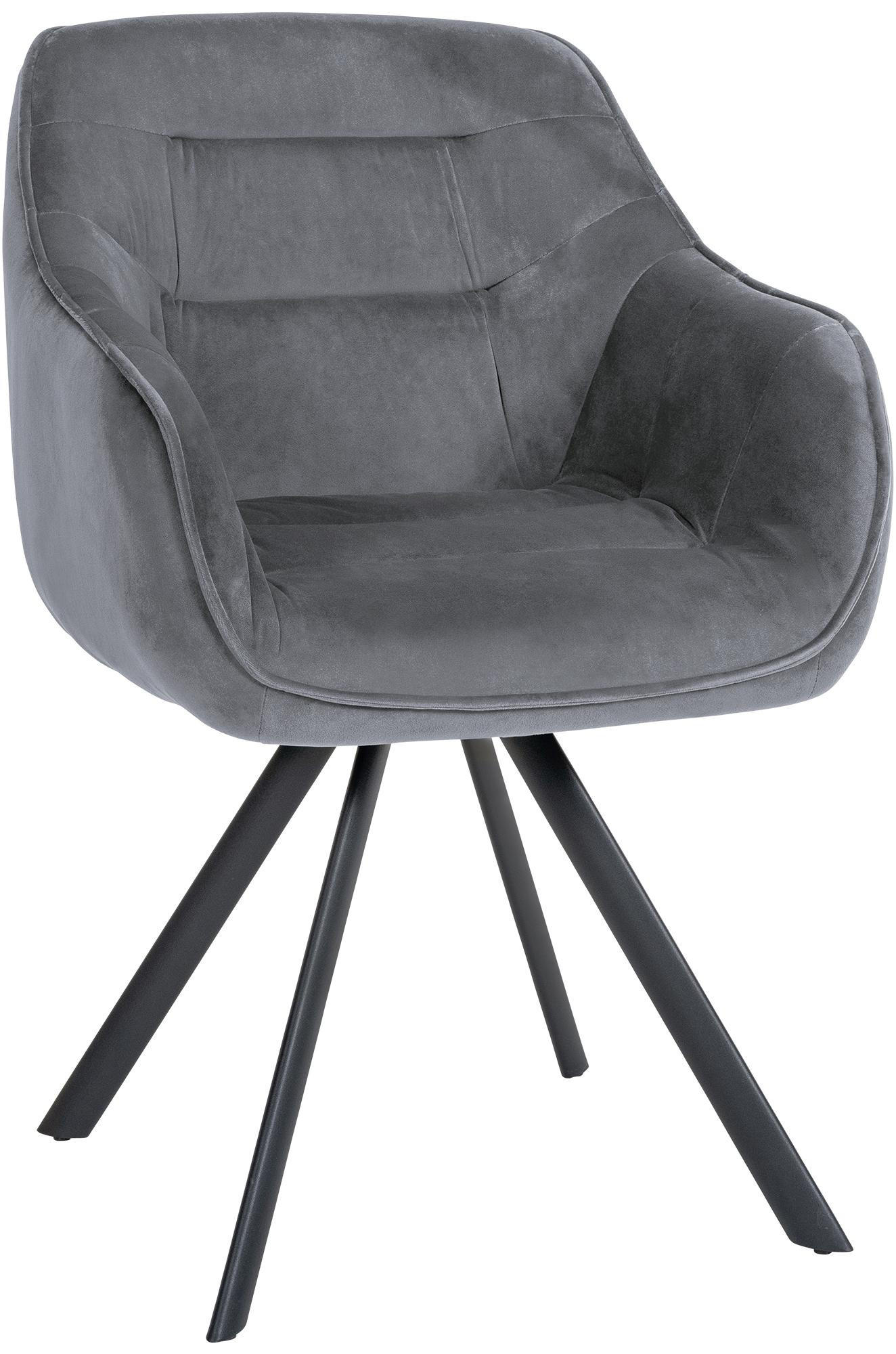 ARMLEHNENSTUHL Samt Dunkelgrau - Dunkelgrau/Schwarz, Textil/Metall (57/90/63cm) - CLP