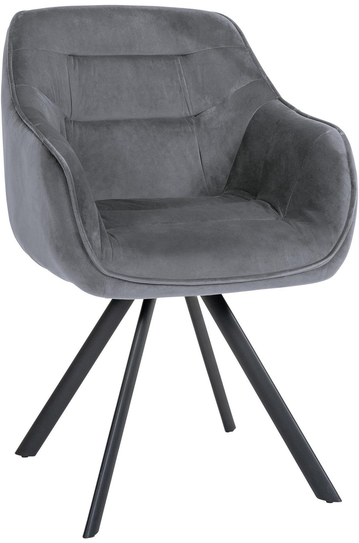 ARMLEHNENSTUHL Samt Dunkelgrau - Dunkelgrau/Schwarz, Textil/Metall (57/90/63cm) - CLP