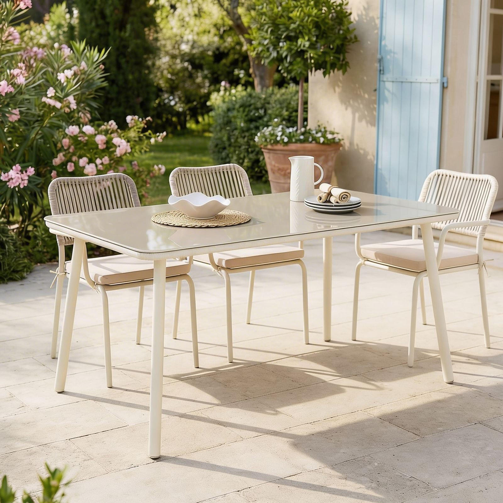 GARTENTISCH VOLONTE - Beige, Glas/Metall (90/160/75cm) - IDIMEX