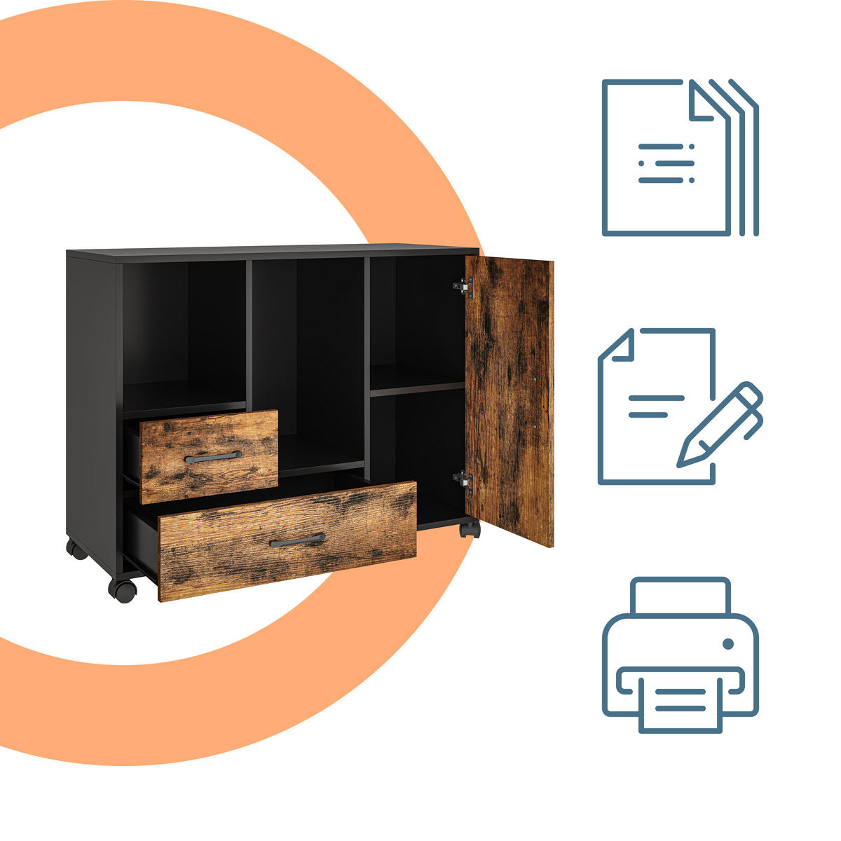 ROLLCONTAINER - Multicolor, Holzwerkstoff/Kunststoff (90/70/35cm) - Relaxdays