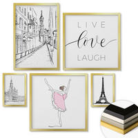WANDBILDER 5er Set - 50x50 cm & 20x30 cm & 40x60 cm Goldrahmen - Fruchtige Zitrusmuster - Goldfarben, Kunststoff (40/60cm) - ArtPrintCave