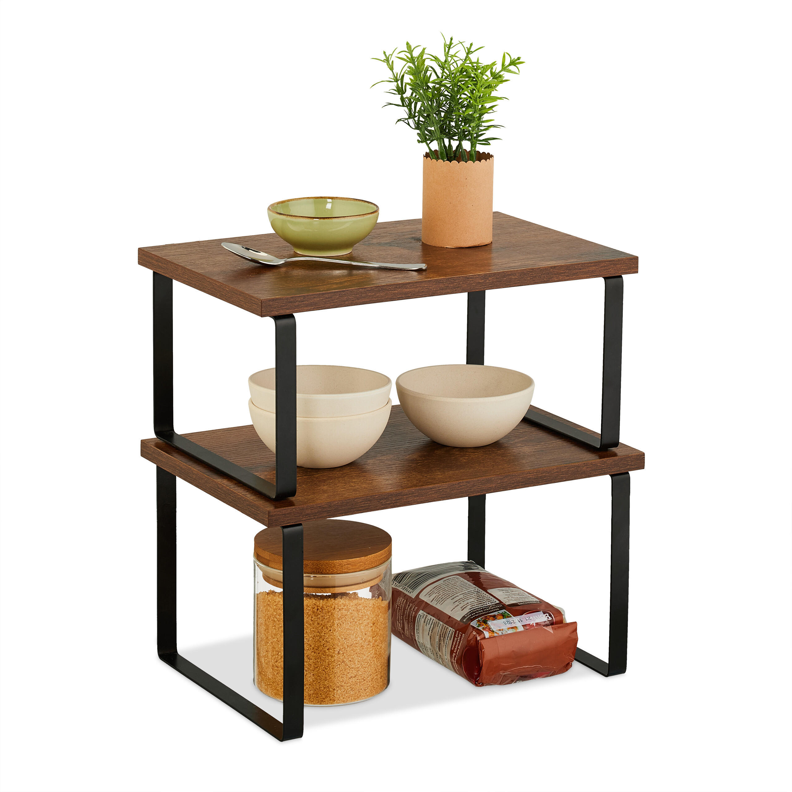 Relaxdays REGÁL Hnědá Černá 2dílná-sada ocel MDF 30 cm
