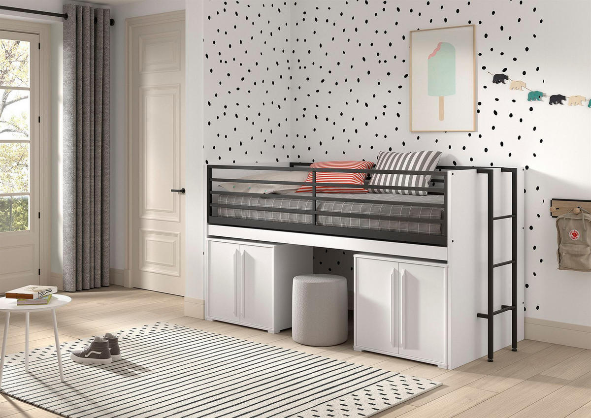 HALBHOCHBETT 90x200 Keelia Weiß mit Schreibtisch Stauraum - Weiß, Kunststoff (90/200cm) - 58aufmkessel