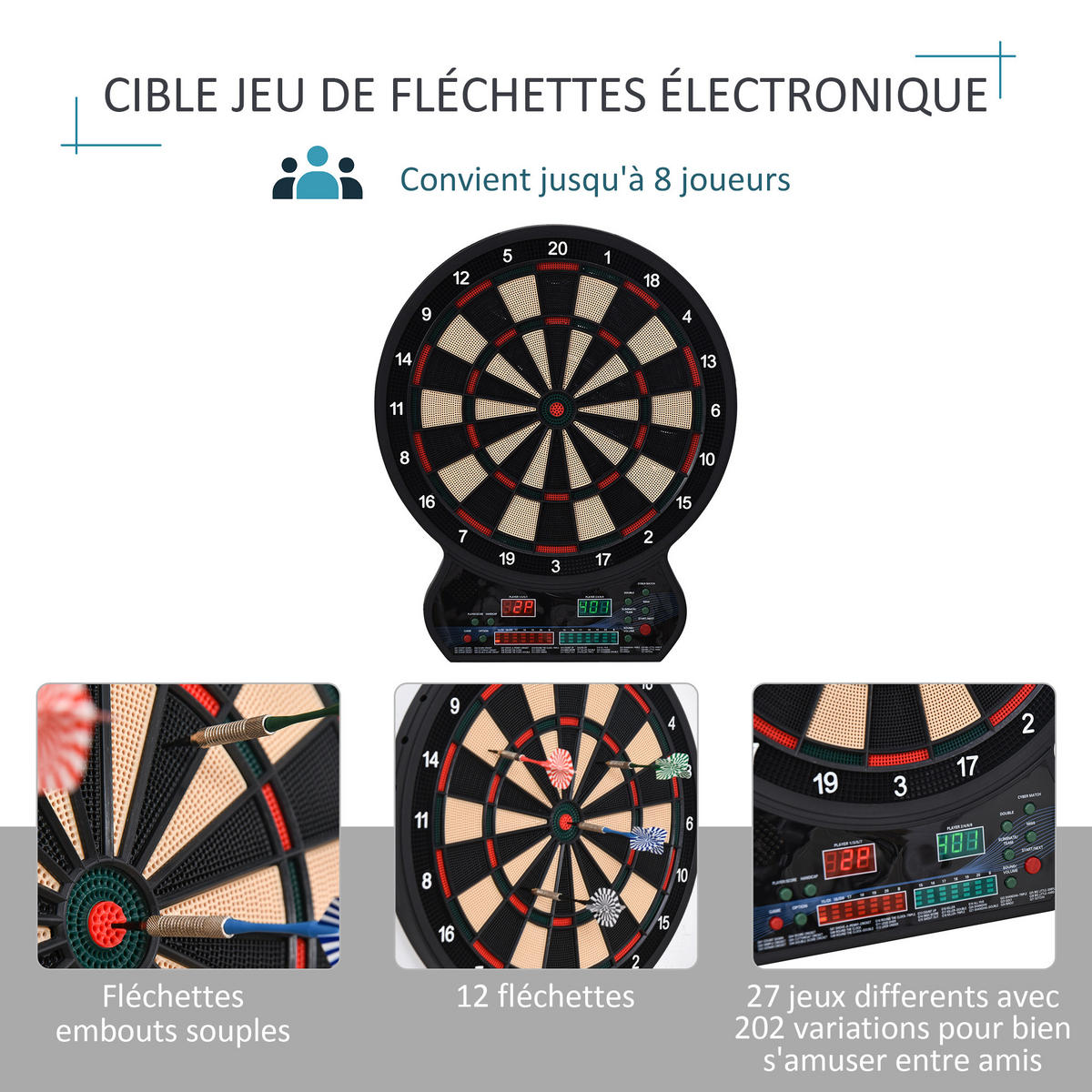 DARTSCHEIBE DE-18832 27 Spiele, 202 Variationen Schwarz - Schwarz, Kunststoff (3/51/42cm) - ComfortXL