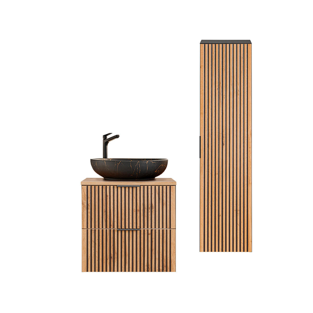 KÚPEĽŇOVÝ NÁBYTOK 60.6cm Gaia 2-dielna súprava Dubové drevo a čierna farba - čierna, kompozitné drevo (60.6/59/46cm) - Petits-meubles