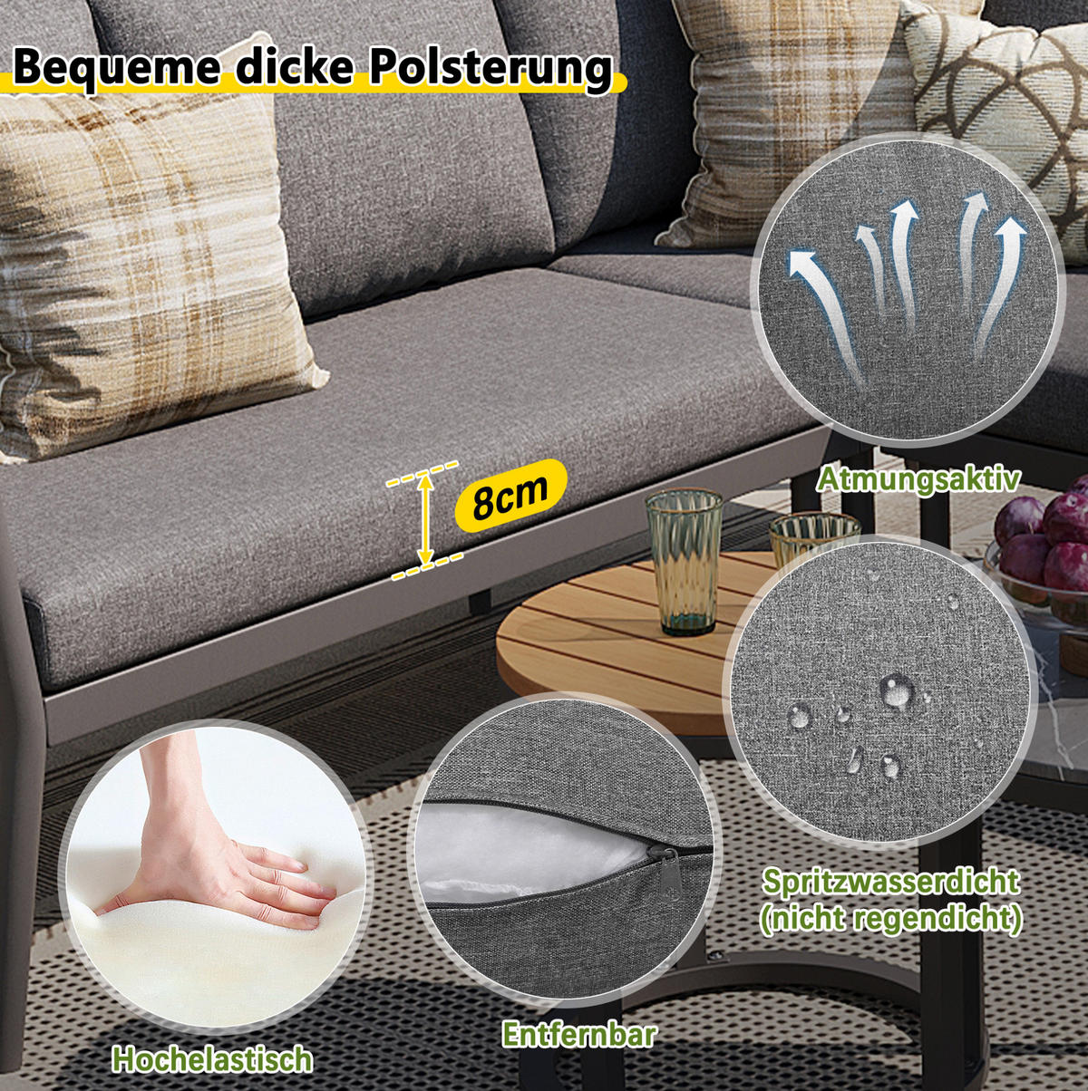 LOUNGEGARNITUR Grau aus Metall und Olefin 6er Set - Grau, Metall - OKMYHOME