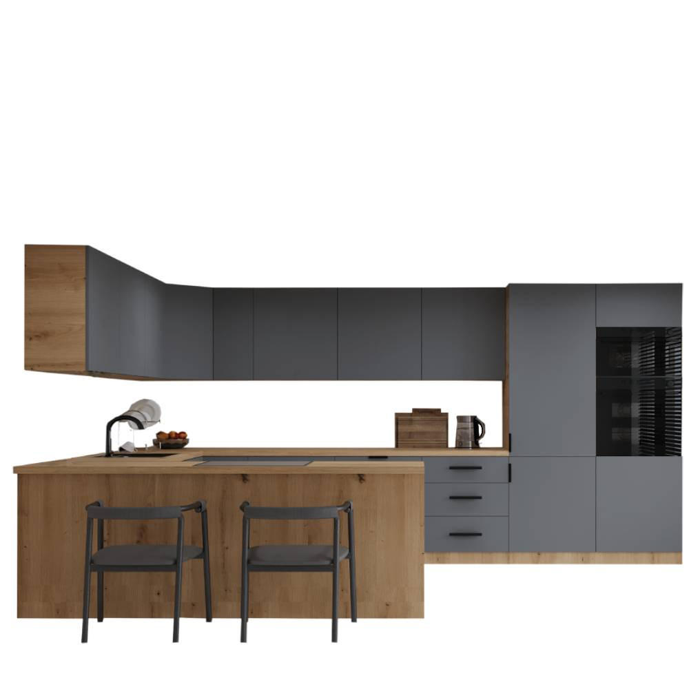 WINKELKÜCHE 390 × 260 cm - Langen K106-M860 - in Beige / Matt - Beige/Schwarz, Holz/Holzwerkstoff (390/260/212cm)