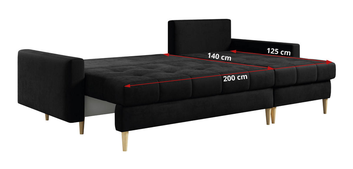ECKSOFA Astra Schwarz Velvet - Schwarz/Braun, Holz/Textil (220/140cm) - MKS
