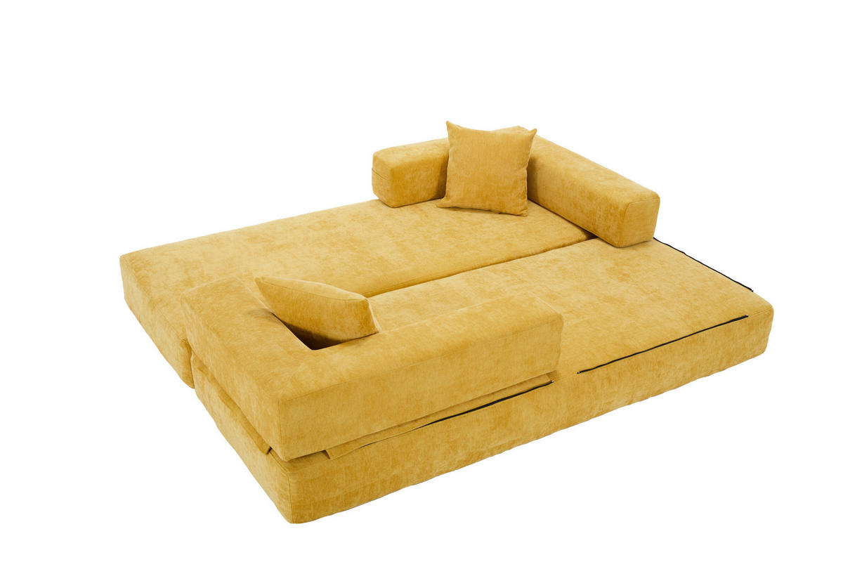SCHLAFSOFA DE-33690 mit Seitentaschen Senfgelb - Gelb, Textil (198/60/79cm) - ComfortXL