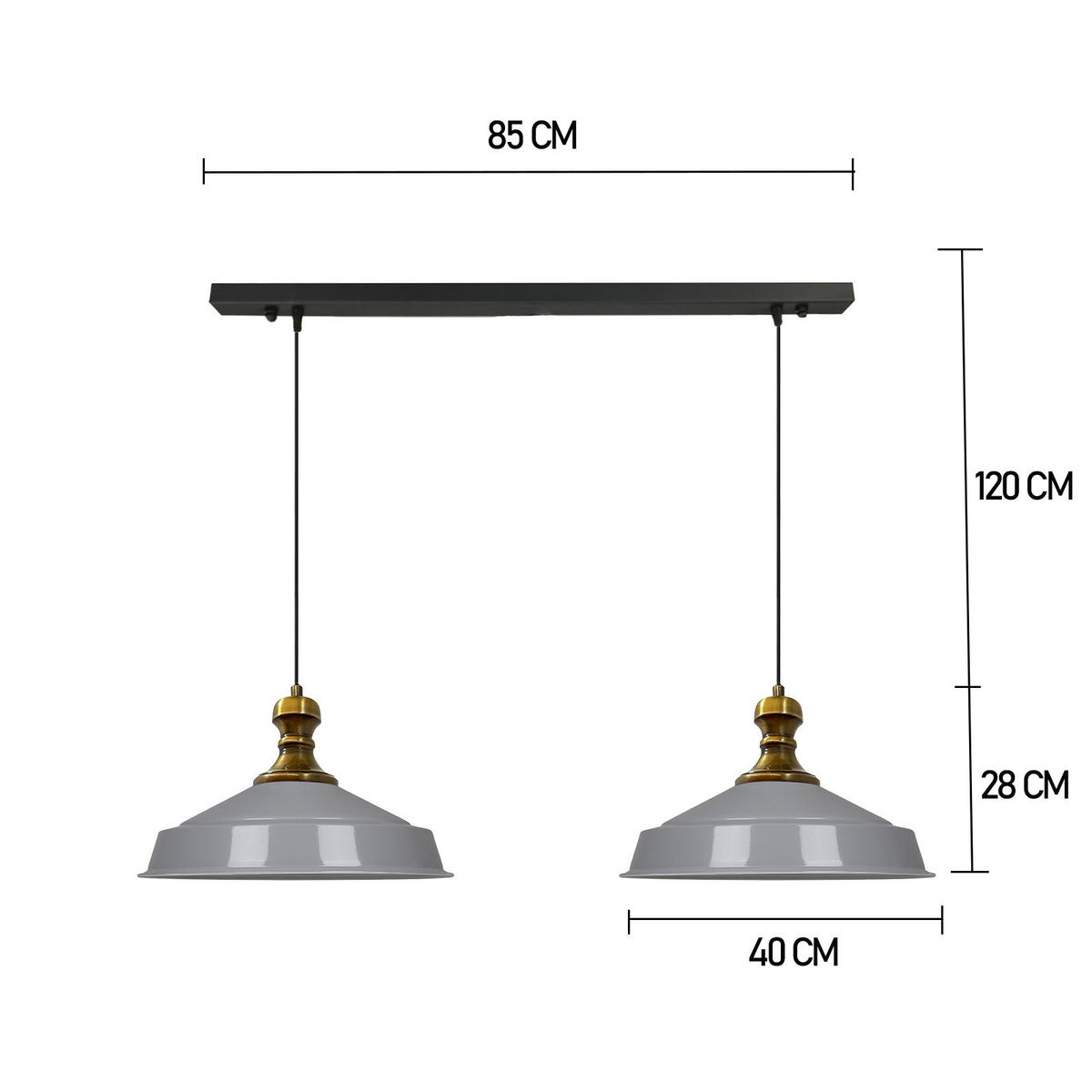 PENDELLEUCHTE Asletl 2 Flammig 40/36 cm - Weiß Hochglanz/Grau, Metall (40/36cm) - Bamyum