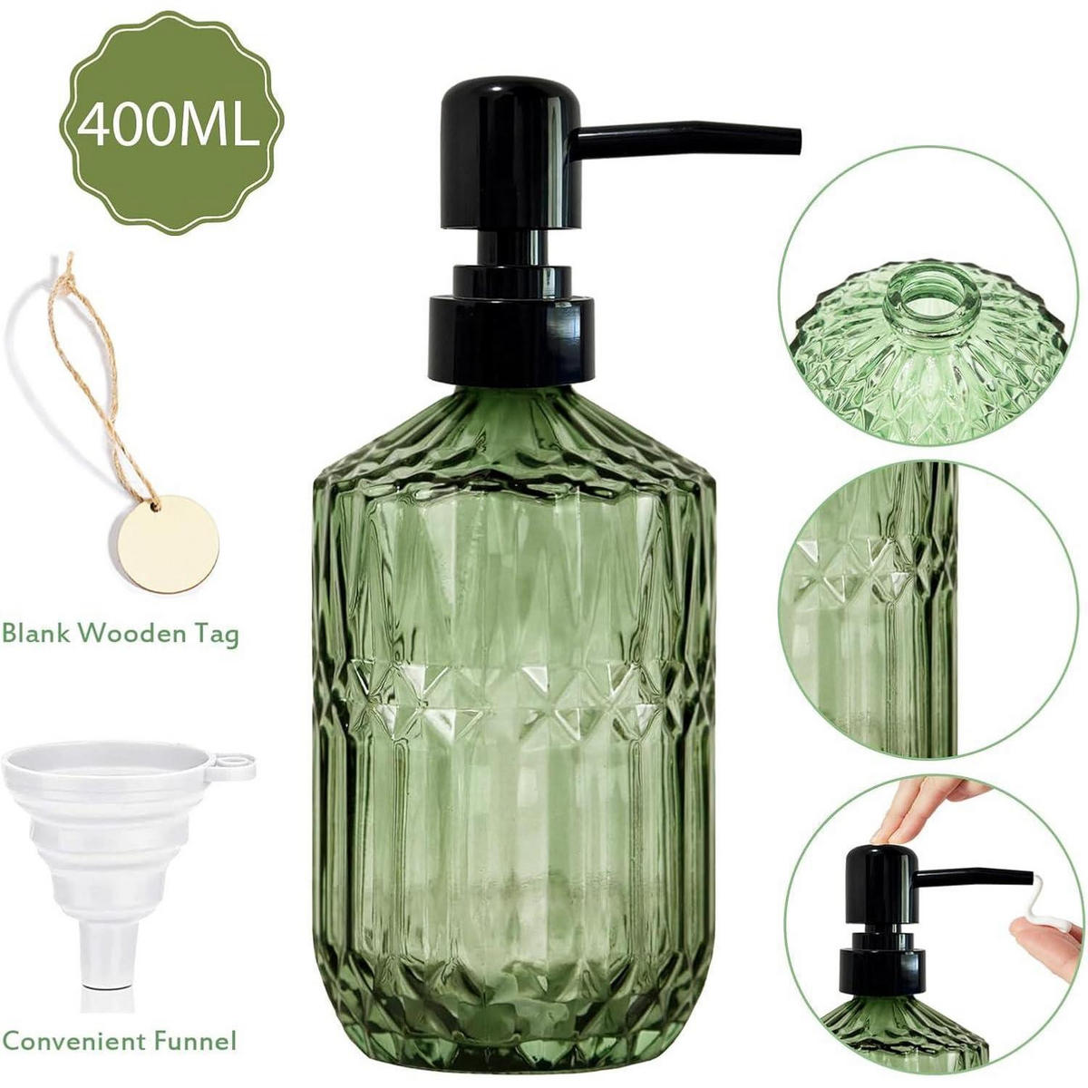 SEIFENSPENDER Glas Grün 400 ml - Grün, Glas (7/17.5/7cm)
