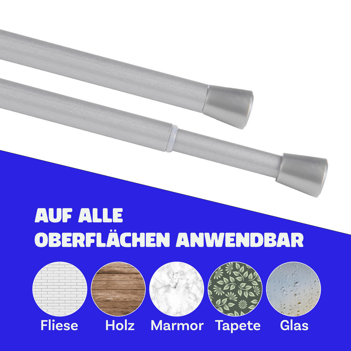 VERSTELLBARE Vorhangstange - Spannstange zum Klemmen Silber Ø10/13 mm 60-90 cm - Silberfarben, Metall (60cm) - Bestlivings