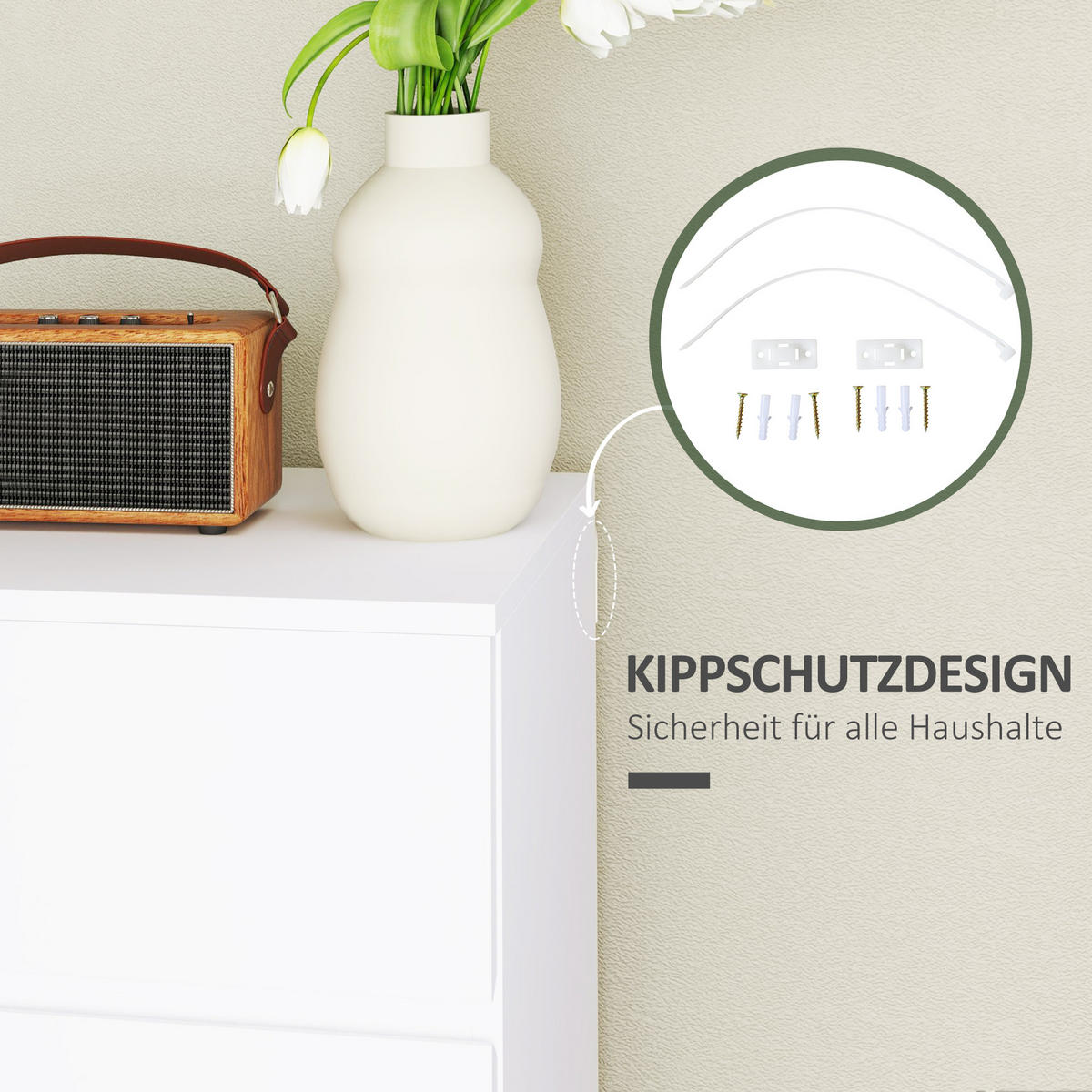 SCHUBLADENSCHRANK, MDF, Weiß, 55 x 33 x 80 cm - Weiß, Metall (33/80/55cm) - HOMCOM