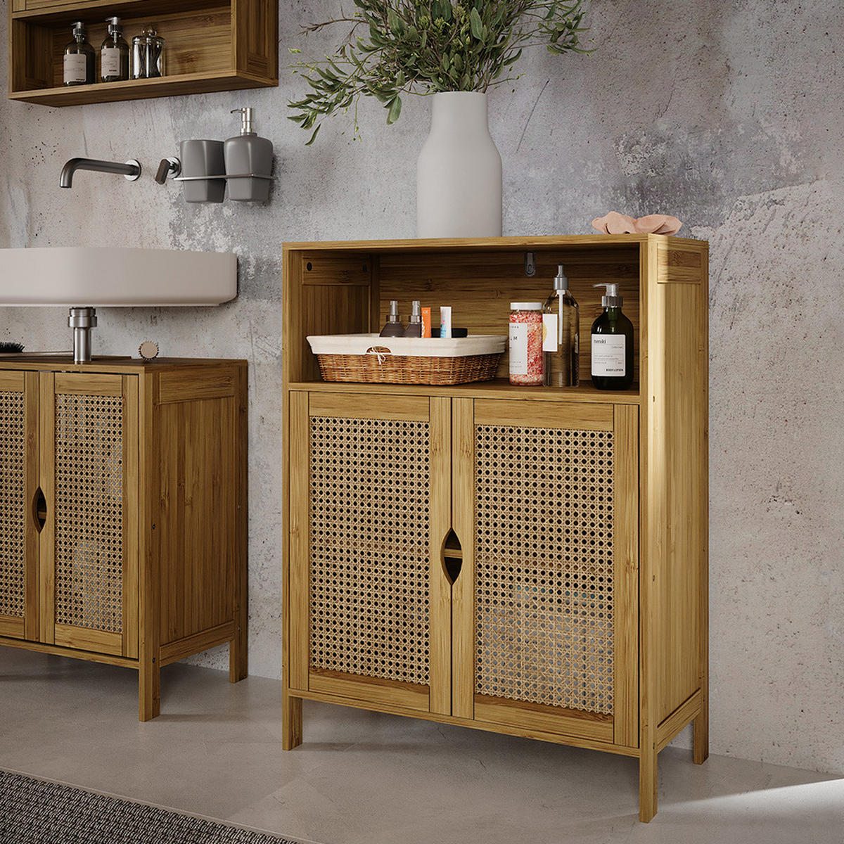 STŘEDNÍ SKŘÍŇKA Liora Bambus - zelená barva, kompozitní dřevo (60/80/29cm) - Vicco