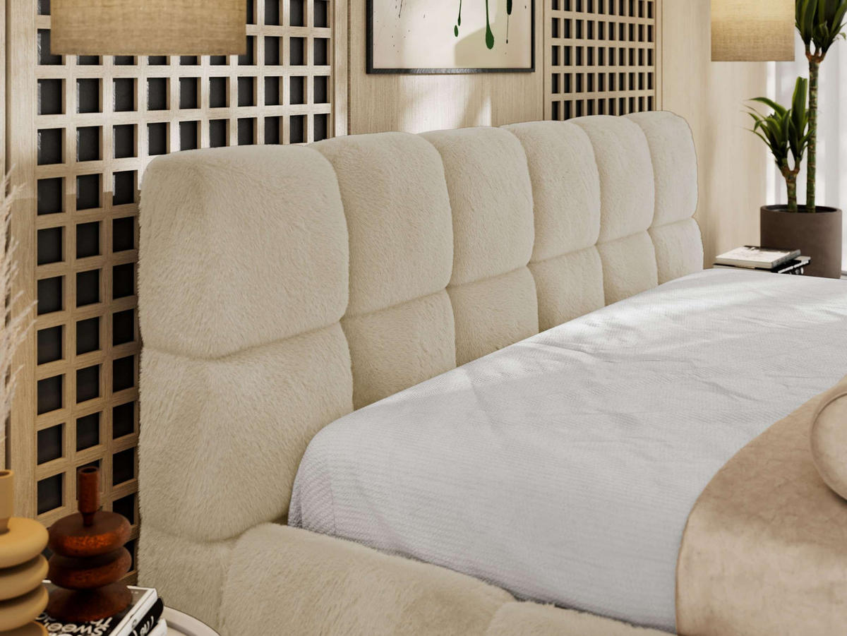 POLSTERBETT NIRA CLASSIC 200/200 - Creme Plüsch - Pocket-Matratze - Creme, Textil (200/200cm) - MKS