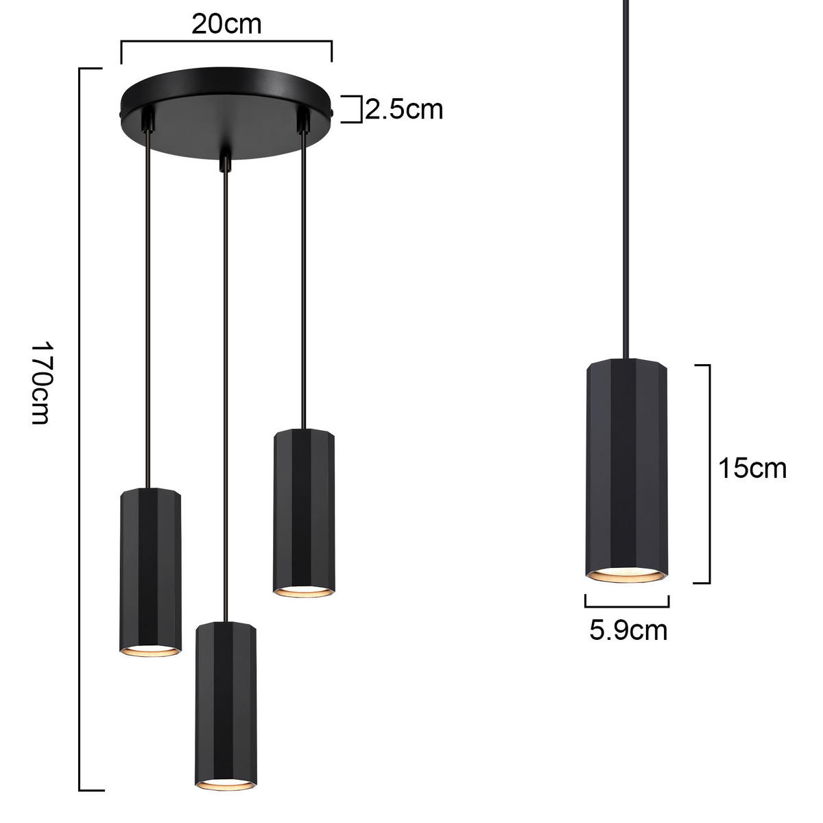 PENDELLEUCHTE Theodore 24/10/24 cm - Schwarz, Metall (24/10/24cm) - ZMH