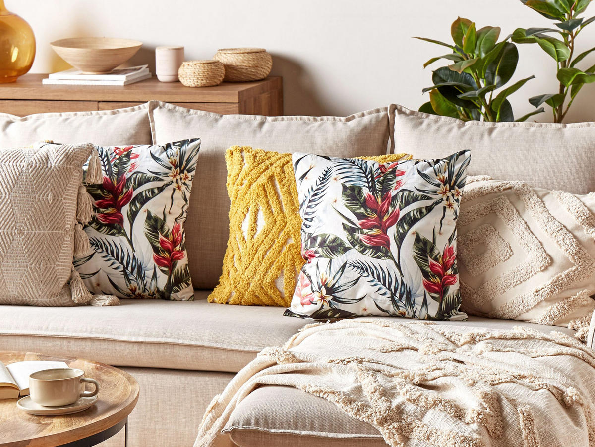 DEKOKISSEN Cremeweiß 45/45 cm Edelweiss - Ecru, Textil (45/45cm) - Beliani