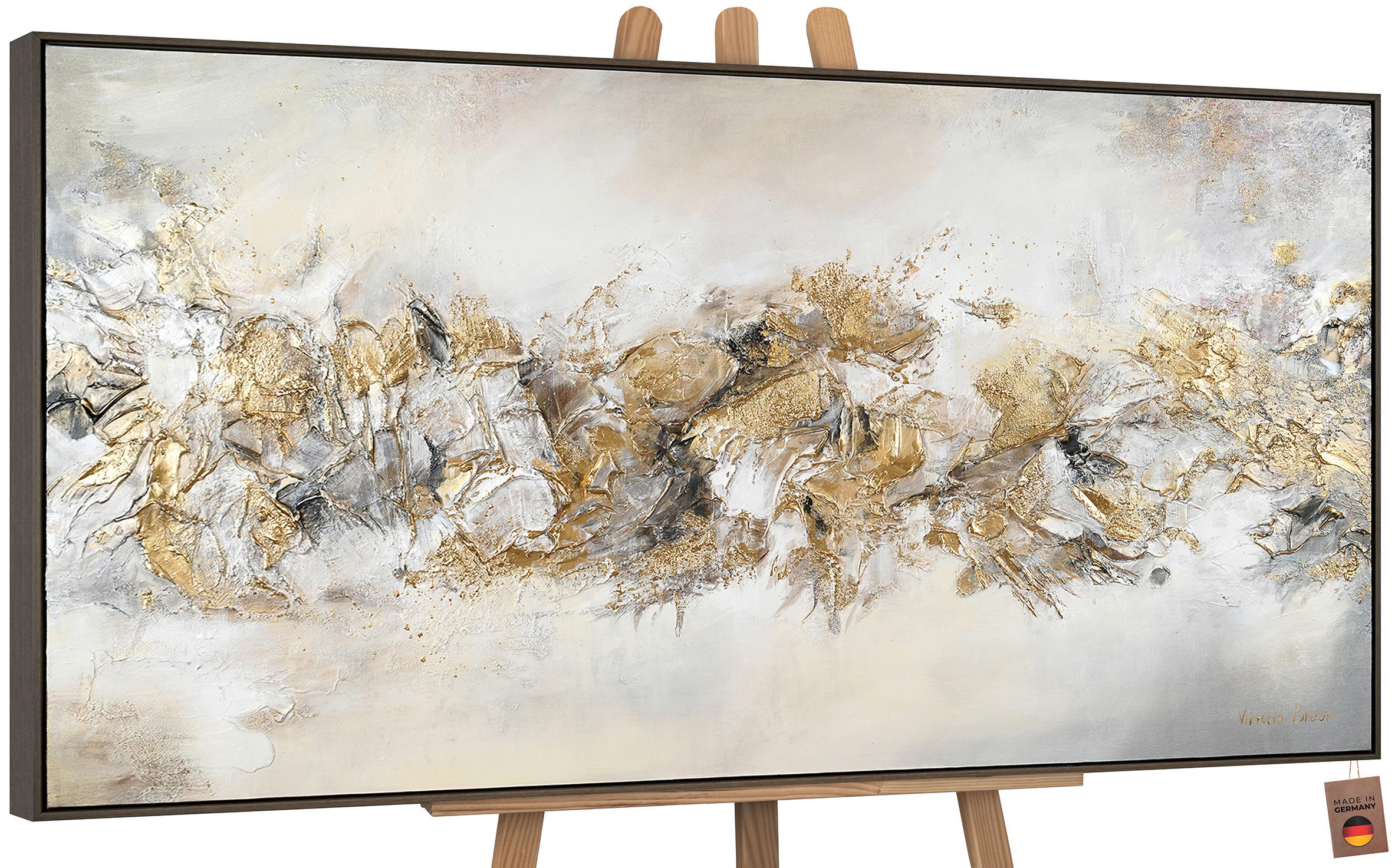 YS-art gallery Gemälde Grau 140x70 cm