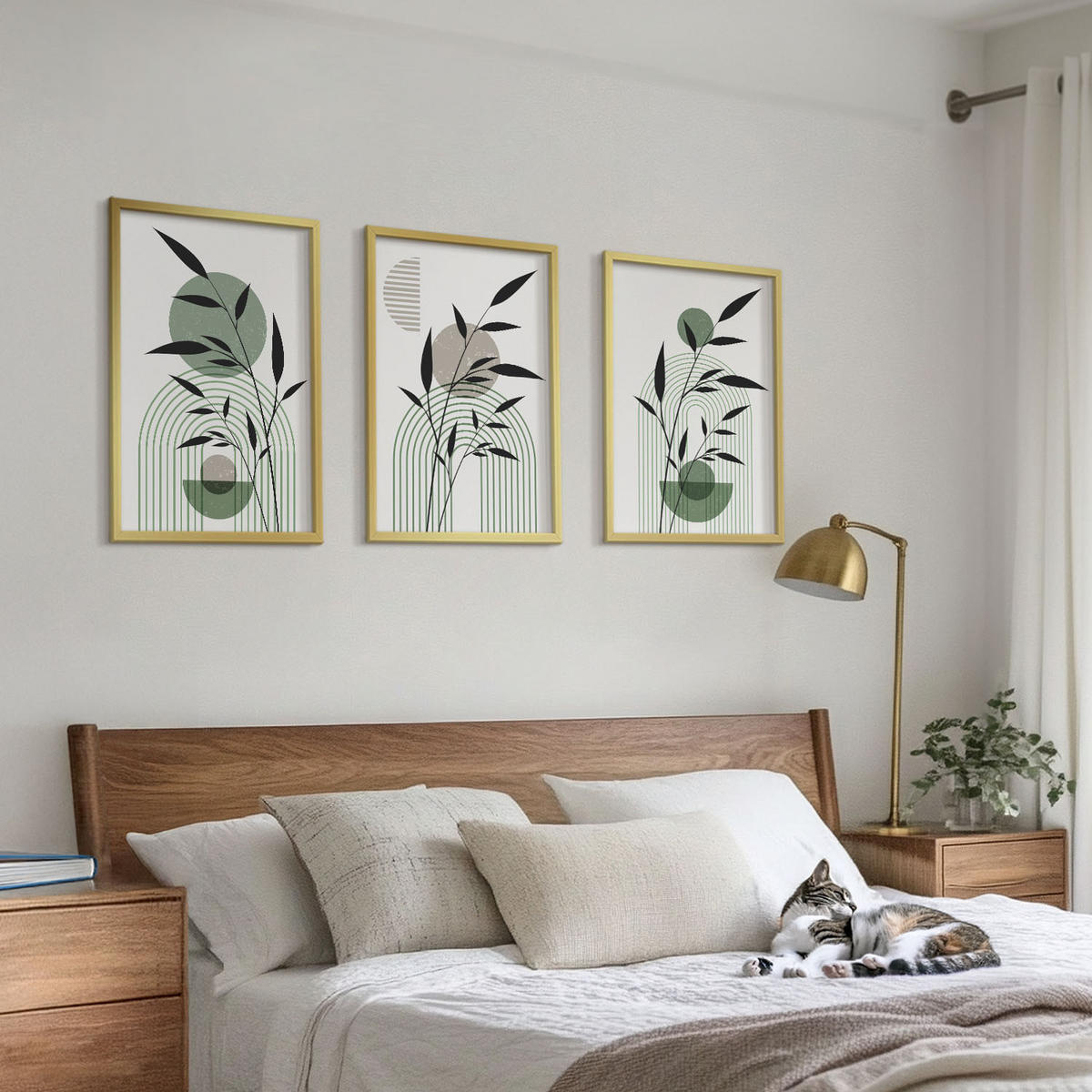 BILDER SET 3er Set - 40x60 cm Goldrahmen - Boho-Pflanzenkompositionen - Goldfarben, Kunststoff (40/60cm) - TULUP
