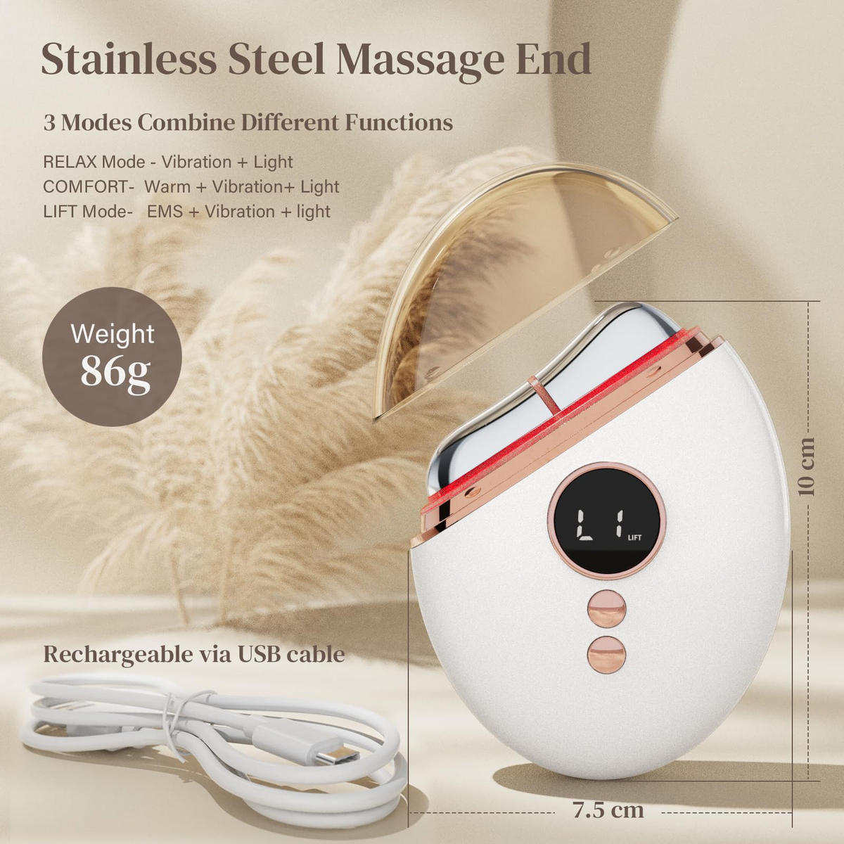 GESICHTSMASSAGEGERÄT mit Wärme, Für Gesicht Anti Falten Anti Aging - Weiß, Kunststoff (7.5/10/3cm) - Kaket