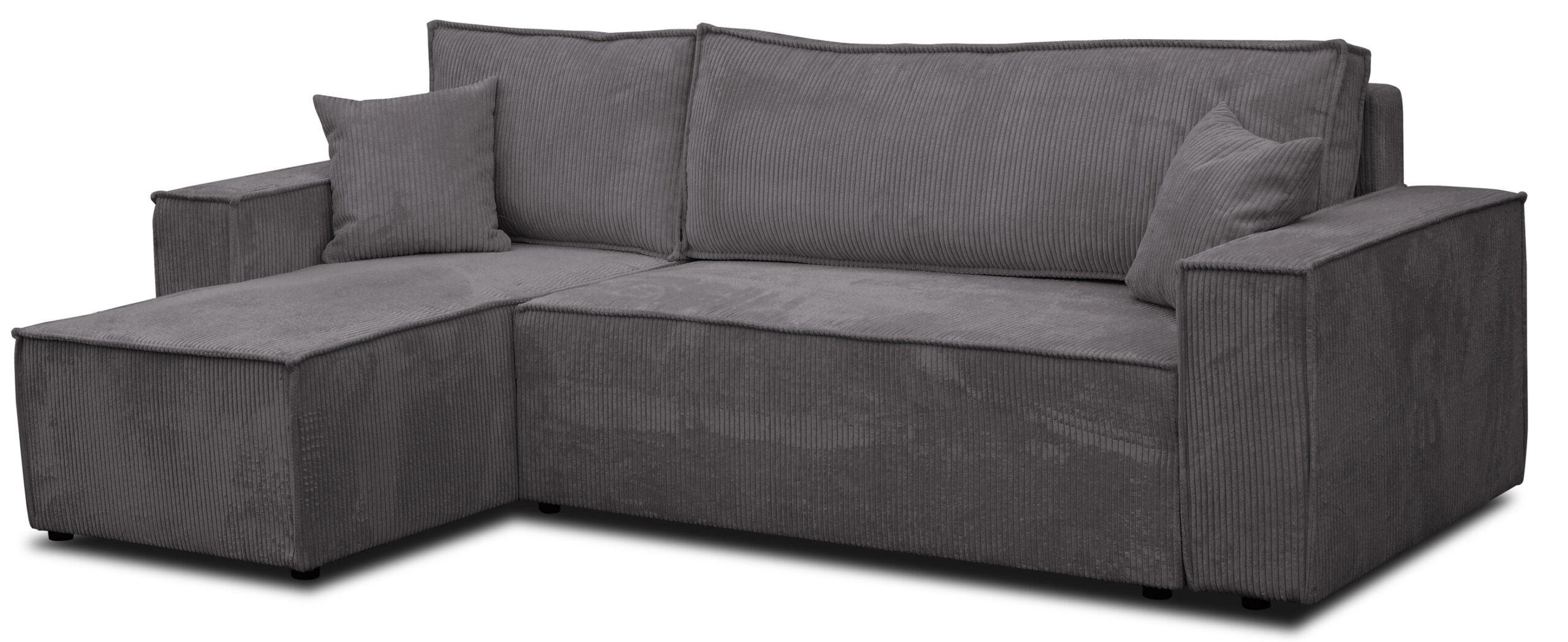 ECKSOFA Hugo L in L-Form mit Schlaffunktion und Bettkasten, Farbe: Dunkelgrau, Cordstoff, Ottomane Unsiversal - Dunkelgrau, Textil (244/145cm) - VENASI MÖBEL