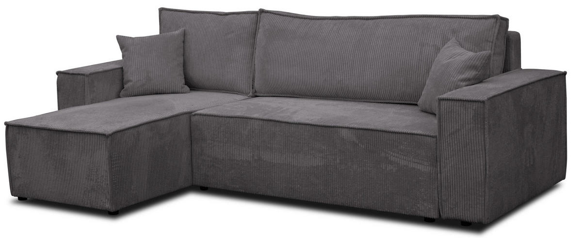 ECKSOFA Hugo L in L-Form mit Schlaffunktion und Bettkasten, Farbe: Dunkelgrau, Cordstoff, Ottomane Unsiversal - Dunkelgrau, Textil (244/145cm) - VENASI MÖBEL