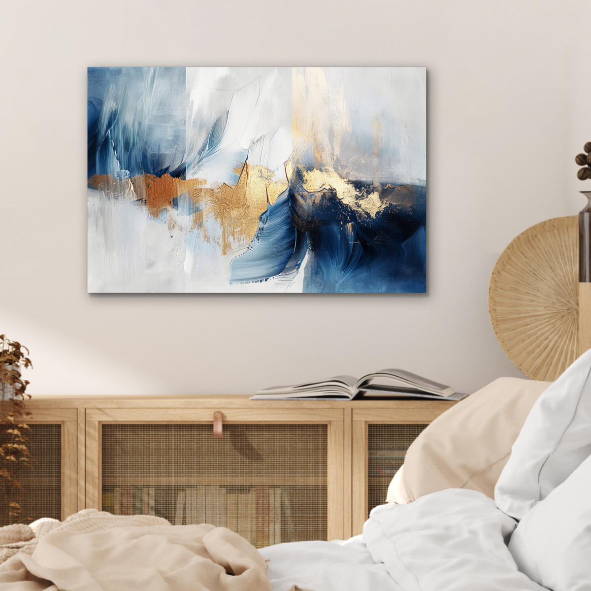 METALLBILD Gold - Blau - Aquarell - Kunst - Modern 60x40 cm - Hellblau, Metall (60/40cm) - MuchoWow