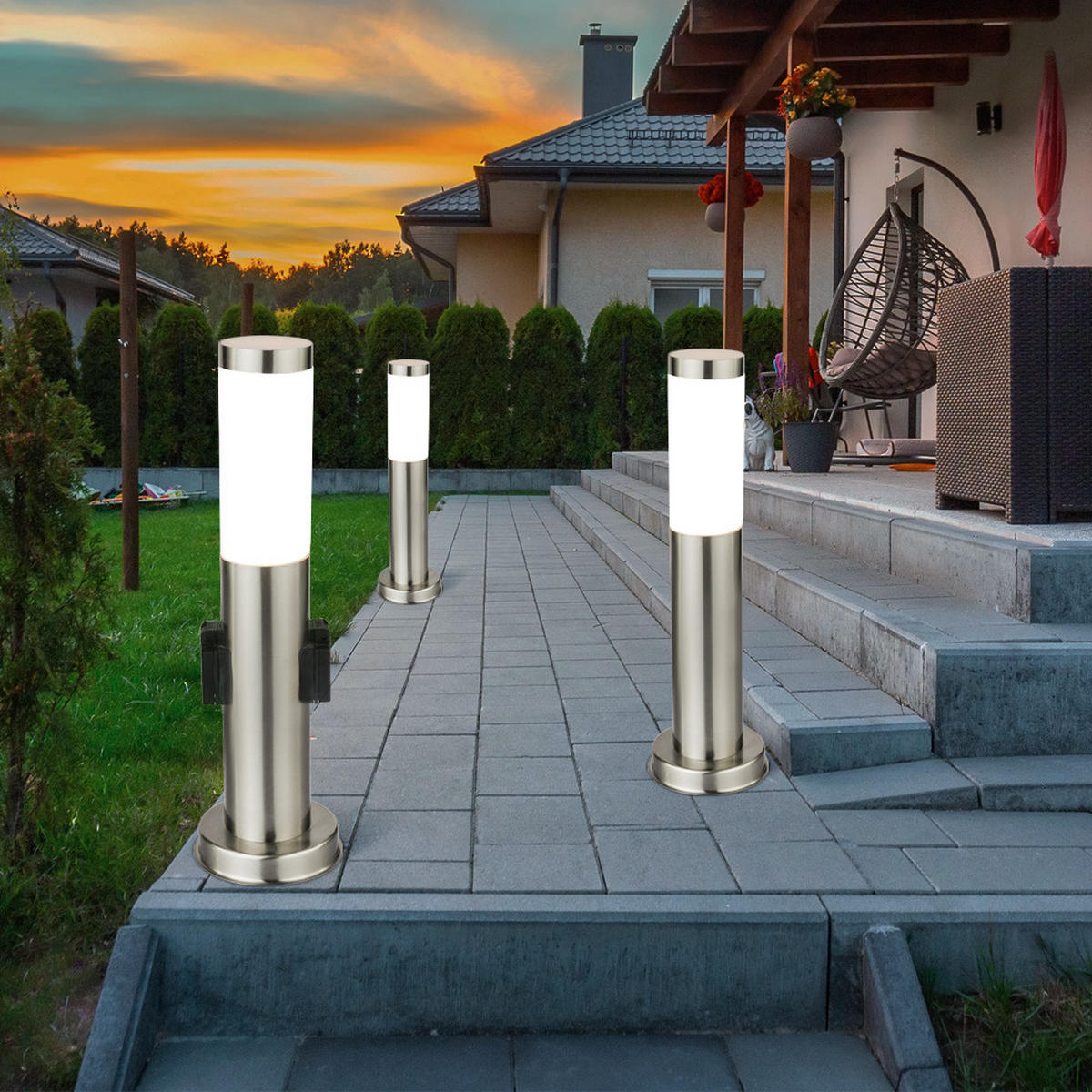 LED WEGELEUCHTE Silber Opal 3er Set - Silberfarben, Metall (7.6/7.6/45cm)