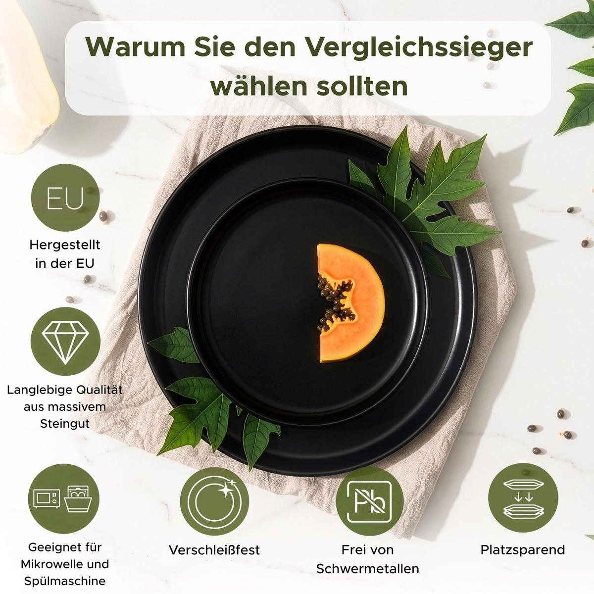 KOMBISERVICE VICTO 6 Personen 24-tlg - Schwarz, Keramik (27/2/27cm) - KONSIMO®