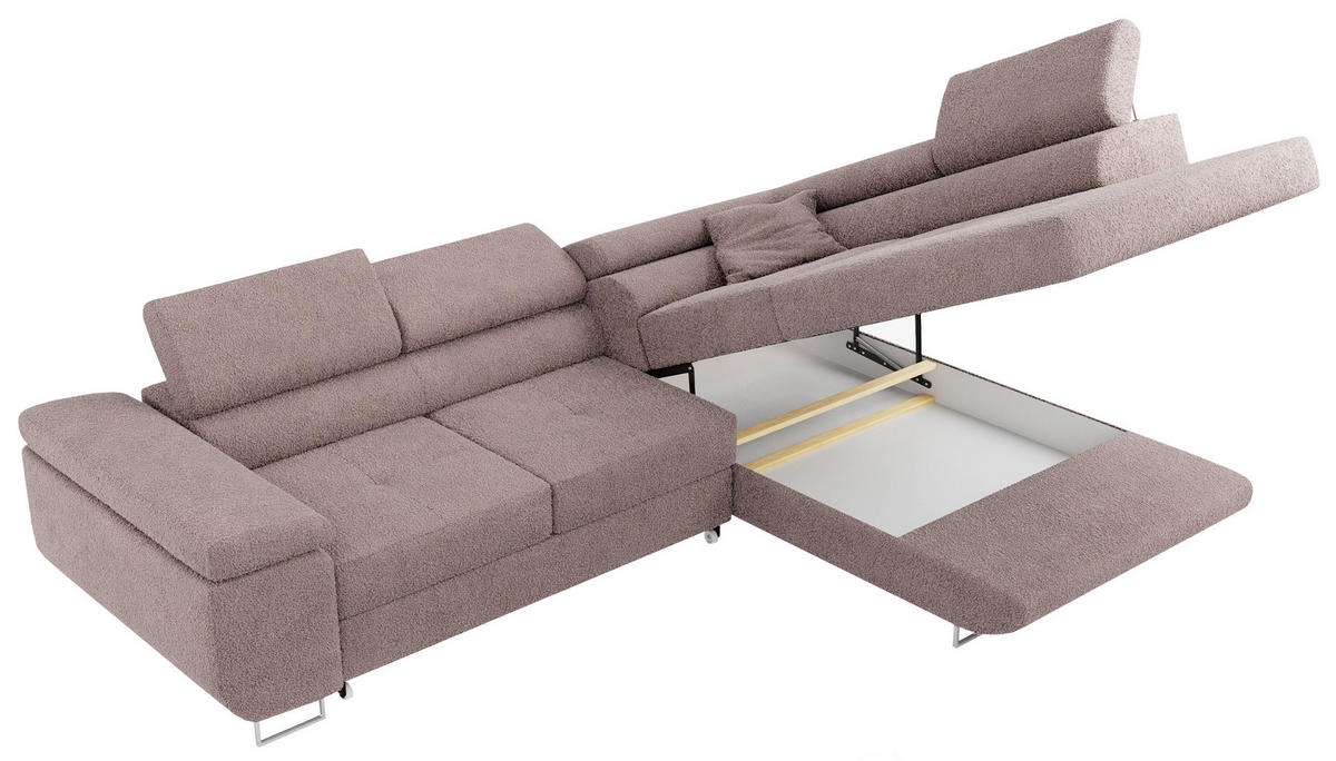 ROHOVÁ SEDAČKA GUSTAW L - Světle růžová Bouclé - Levá Strana - stříbrná/světle růžová, kov/textil (275/205cm) - MKS