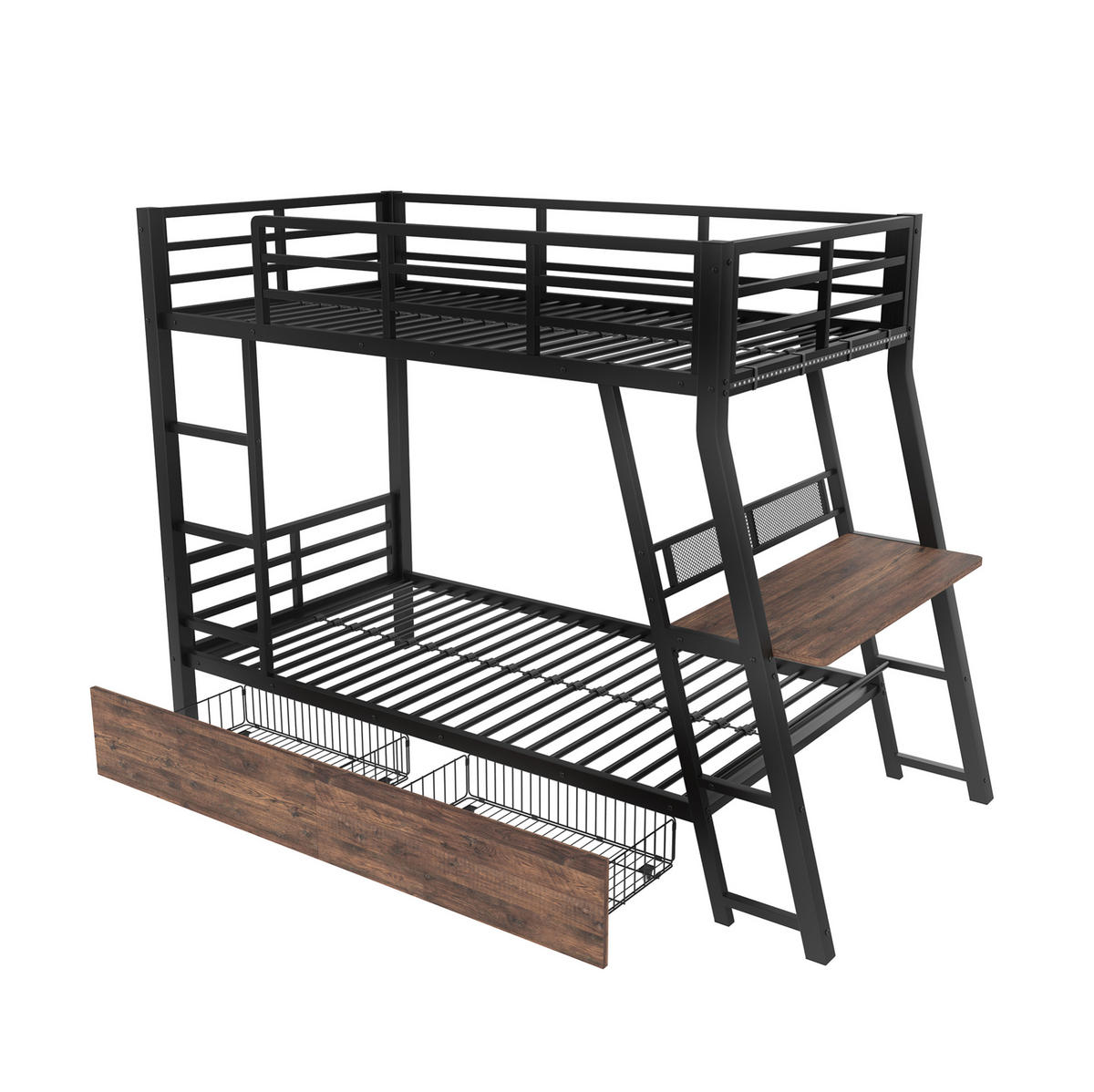 HOCHBETT 90/200 cm aus Metall mit Schreibtisch, 2 Schubladen und LED-Beleuchtung - Schwarz, Metall (90/200cm) - Flora Grace