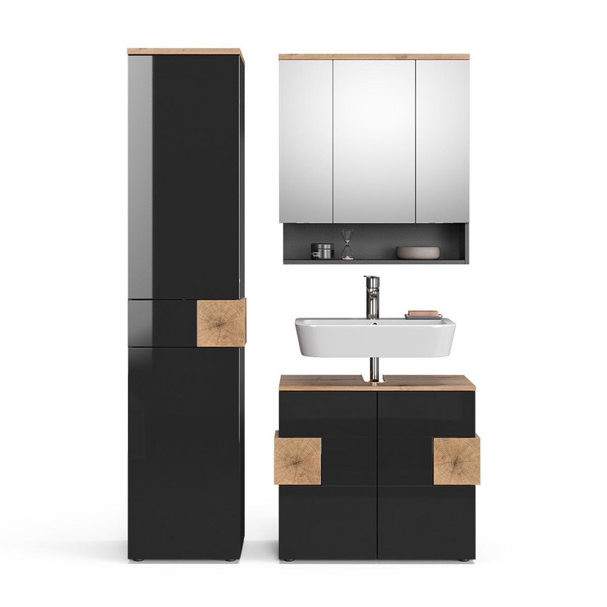 BADMÖBEL-SET Eden Anthrazit 3 Teile, mit Hochschrank - Anthrazit, Holzwerkstoff (73/64/37cm) - Vicco